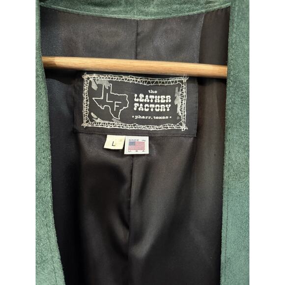 Vintage Green Leather Jacket/Cardigan Unisex Lg The Leather Factory Phase Texas. - Picture 3 of 7